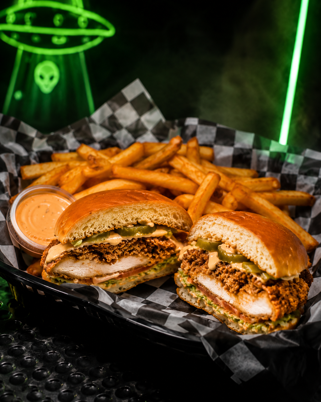 Chicken smash sandwich from UFO Smash and Chicken food truck